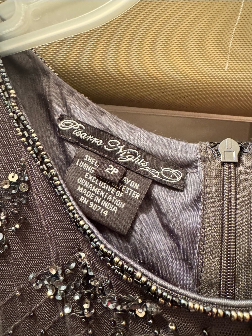 Pisarro Nights Beaded Evening Dress in Charcoal Gray - Picture 3 of 6